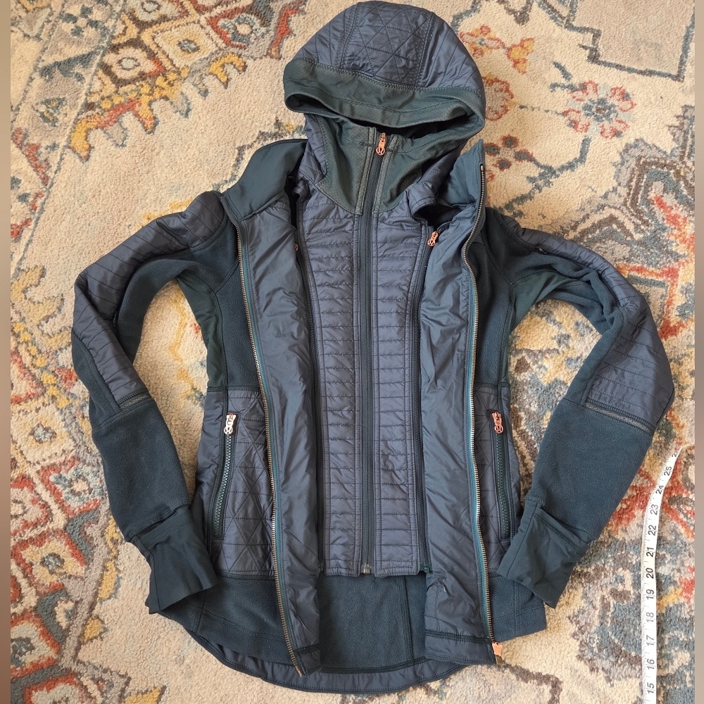 Lululemon Fleecy Keen Jacket Hood Dark Fuel Green W/‎ Rose Gold Zipper Women's 6 - Picture 3 of 8